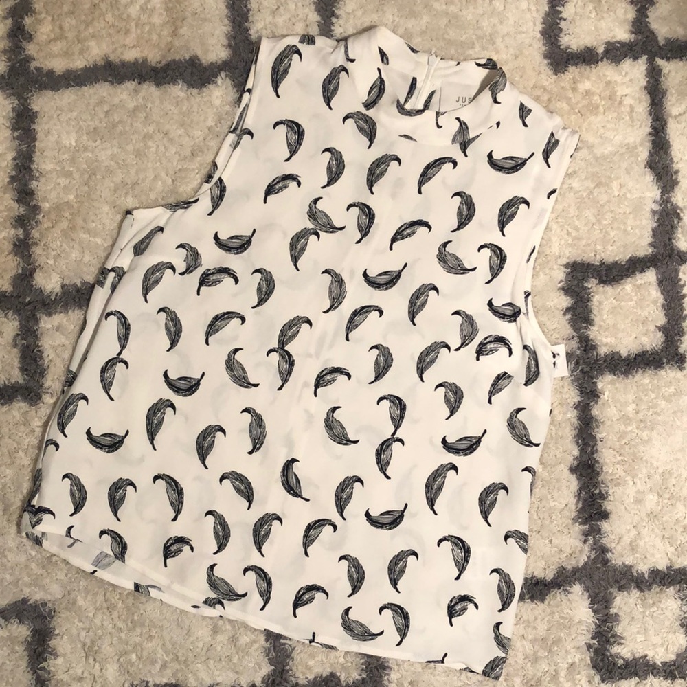 JUST female - black and white feather print top - size Medium